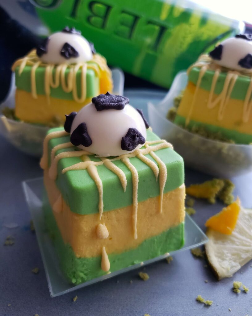 Dessert inspiré du drapeau du Brésil, créé pour une collection de la Coupe du monde de football.